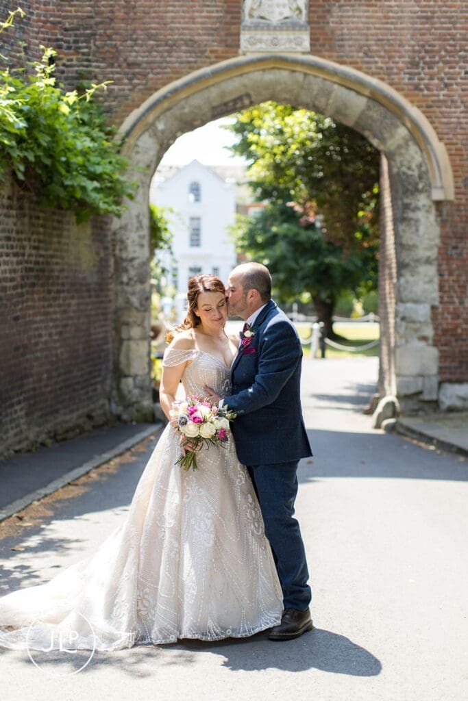 Bride and groom walking in Richmond streets