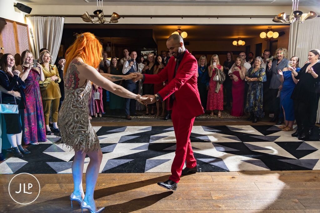 London city wedding photographer captures the newlyweds' first dance at a Hoxton Holborn wedding reception.