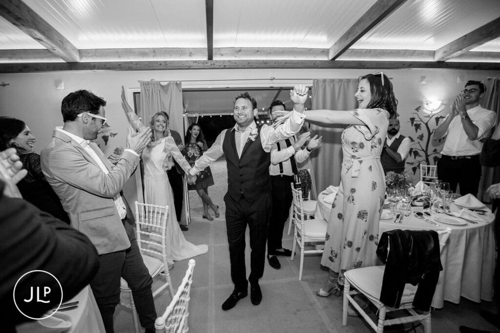Ali and Matty making their grand entrance to the wedding breakfast at their luxury Algarve vineyard wedding.