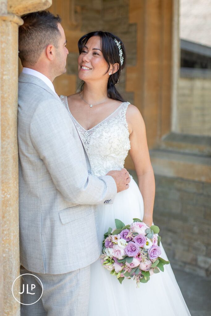 Classic wedding portrait of Mel and Ben at their luxury Gloucestershire wedding venue.