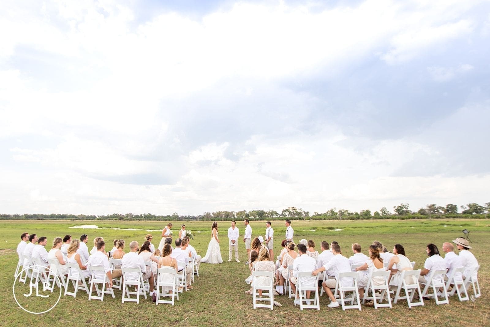 Outdoor ceremony setup in a semicircle for a luxury safari wedding Botswana.